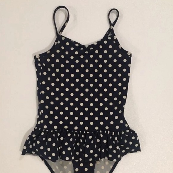 Girls Navy and White Polka Dot One Piece Swimsuit - Picture 4 of 5